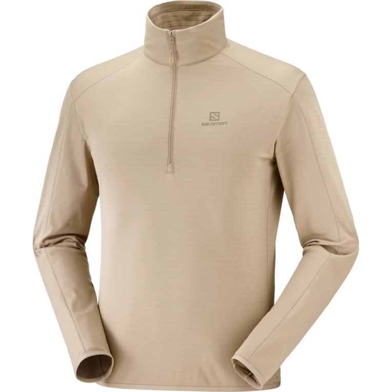 Pánské Mikiny Salomon Essential Lightwarm Half Zip Béžový | CZ 67DNPCW